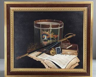 A Signed Oil On Canvas Civil War Drum Painting, In The Style Of John Duillo (American, 1928 - 2003)