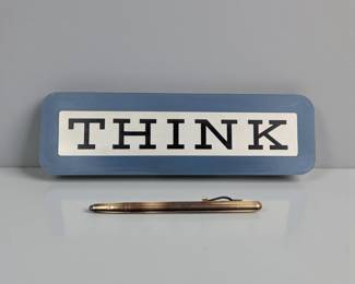 Pair Of Vintage IBM Honorary Pieces, IBM "Think" Sign And A 1948 Sterling Silver Mechanical Pencil