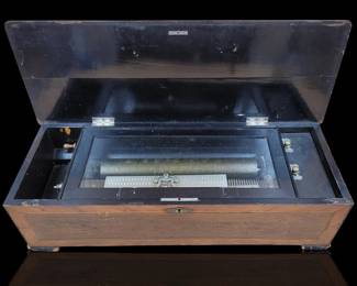 Antique 19th C Inlaid Swiss Music Box Functional