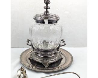 A Fine Vintage German Eugen Ferner EPNS Silver-Plated And Glass Punch Bowl Set, Ladle Is Marked