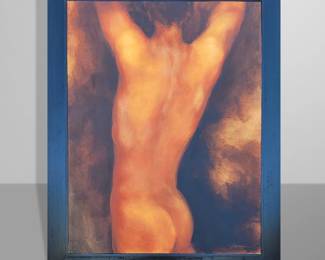 Fardine Signed Large Framed Oil On Canvas Male Nude Painting "Fantasy Lover"