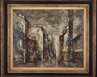 French Jules Dules Duffart B1924 Oil On Canvas Cityscape Painting Signed
