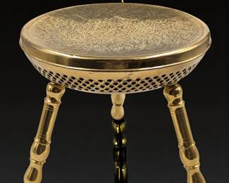 A Mid-Century Modern Indian Brass Three-Legged With Engraved Floral Design