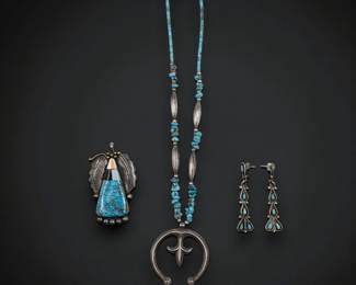 4-Piece Lot Of Native American Navajo / Zuni Turquoise Jewelry, Includes Sterling Silver Earrings