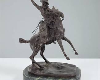 Bronze Sculpture After Charles M Russell "SMOKING UP" Signed