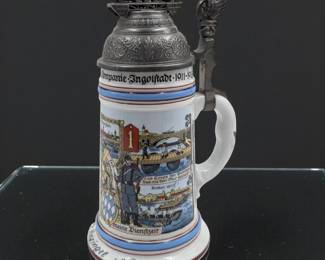 Vintage German WWI Style 3rd Bavarian Pioneer Battalion Beer Stein With Lithophane Base