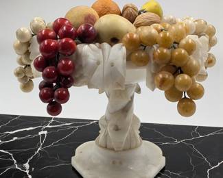 Large Mid-Century Art Deco Modern Italian Alabaster Centerpiece With Lucite / Marble Fruit And Nuts