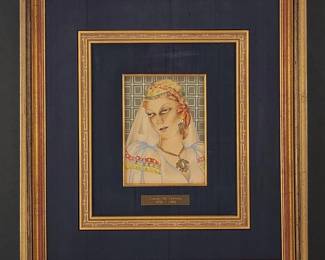 Danish-Gerda Wegener 1885-1940 Portrait Drawing And Hand Colored