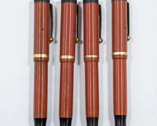 Lot Of 4 Antique 1920s Parker Duofold Jr Orange Lucky Curve Fountain Pens, Used Condition