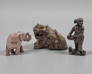 Lot Of 3 Chinese Carved Soapstone Sculptures, One Cultural Revolution Female Figure