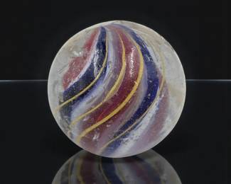 Marbles: Vintage 7/8" Swirl Marble With Multi-Color Banded Core And Lattice Swirls
