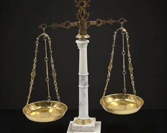 Vintage Giuliani Creations Brass And Marble Scales Of Justice, 1970s