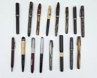 Large Lot Of Vintage Fountain Pens From Various Makers, Nine 14K Gold Nibs, 16 Pens Total