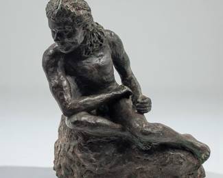 A Vintage Pottery Classical Style Sculpture Of A Nude Male, Painted To Look Like Weathered Bronze