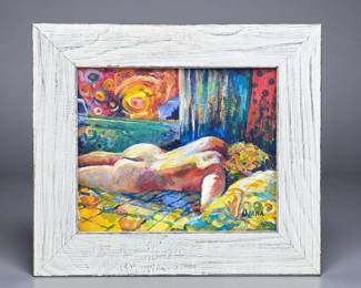 Signed Florida Artist Morna Strengholt Mixed Media Nude Scene Painting