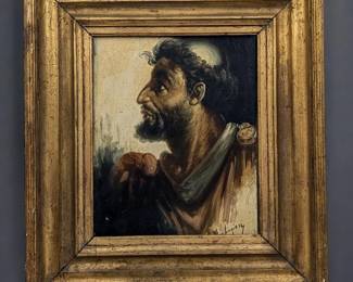 20th Century Signed Francesco Berlingieri Oil On Wood Monk Portrait Painting
