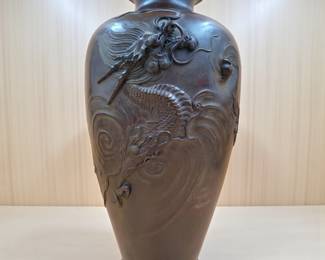 Antique Japanese SIgned Meiji Bronze Dragon Vase