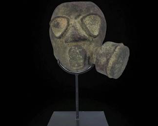 RARE Original Bronze Sculpture M44 British Gas Mask Ca 1939 With Stand, Unsigned