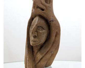 Vintage Signed Cleveland Sandy (Canadian / Iroquois, 1949-2015) Carved Soapstone Figural Sculpture