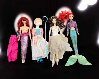 Lot Of 4 Vintage Mattel Barbie Dolls, Three Disney And Swan Ballerina