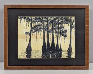 Signed Ink On Paper Florida Everglades Drawing, Dated 1992