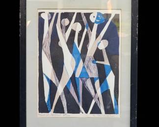 Signed Frantisek Reichental (American/European, 1895-1971) Hand Colored Linocut