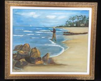 Signed And Dated Lois Humphrey Oil On Canvas Seascape Painting, 1967