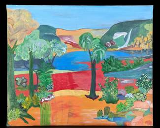 Vintage Acrylic On Canvas Vivid Landscape Painting