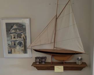 Sail away ...shelf picture and brass cups