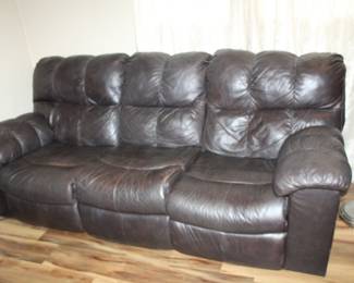 leather sofa with double recliners, Ashley
