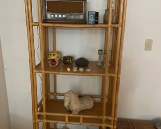 $200.00. Four tier bamboo shelf. 76”T, 30” W, 17” D