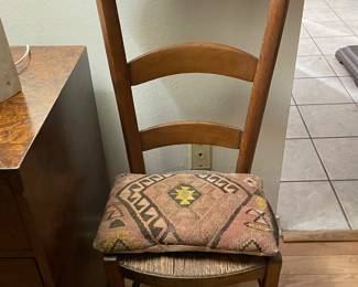 $350.00. Antique French oak prayer chair with rush seat in good condition