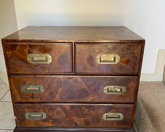150.00 Burl wood, campaigne-style, 4-drawer side chest