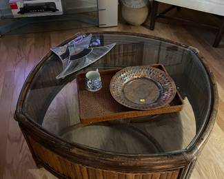 $150.00 Bamboo, glass coffee table
