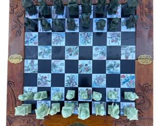 Vintage Hand Carved Oriental Chess Set
