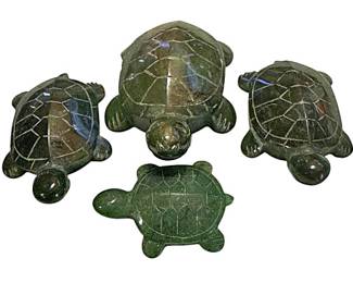 Four Hand Carved Obsidian Turtle Figurines