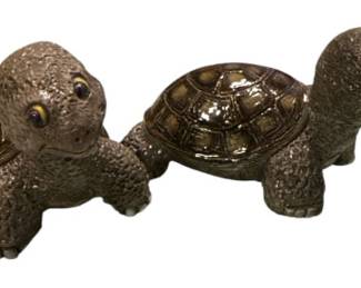 Two Glazed Polystone Turtle Figurines.
