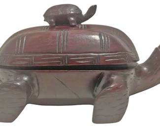 HandCarved Wooden Turtle Trinket Box