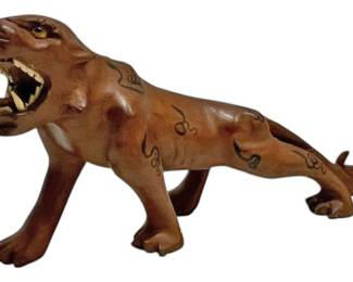 HandCarved Wooden Tiger Sculpture