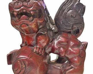 Vintage Hand Carved Male Foo Dog