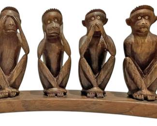 HandCarved Wooden Four Wise Monkeys