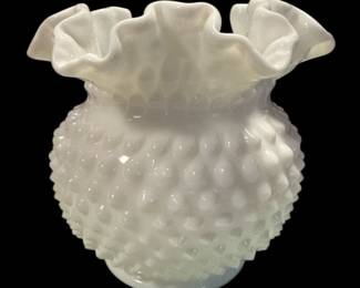 Vintage Fenton Hobnail Milk Glass Vase