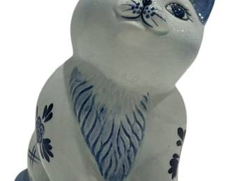 Delft Blue Ceramic Cat Coin Bank