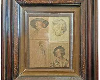Framed Art of 4 Portrait Drawing Prints