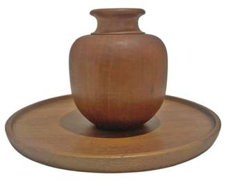 Wooden Carved Platter Vase
