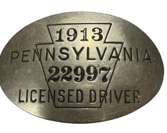 Antique 1913 Licensed Drivers Badge
