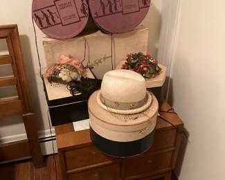 Vintage hats in original boxes.