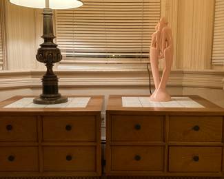 MCM National Furniture Co side tables with mosaic top.