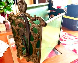 Art deco 20th century cast and aluminum magazine rack