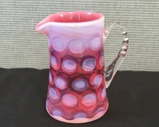 004 Fenton Cranberry Opalescent Coin Spot Creamer